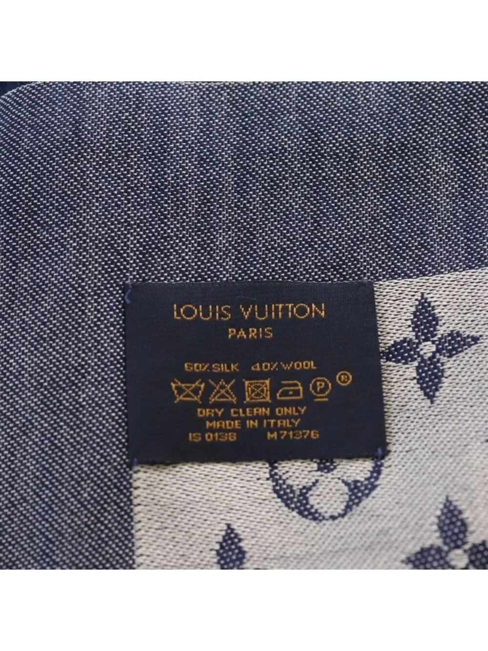 Louis Vuitton Shawl Monogram Denim Wool Navy Scarf